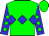 Green, Green 'E A I' on Blue Diamond Belt, Green Diamonds on Blue Sleeves, Green Cap