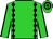 BODY LIME, BLACK DIAMONDS, SLEEVES LIME, BLACK HALVED (VERTICALLY), CAP LIME, BLACK QUARTERED
