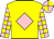 BODY YELLOW, VIOLET DIAMOND, SLEEVES YELLOW, VIOLET CHECKED, CAP YELLOW, VIOLET STRIPES