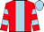 BODY RED, LIGHT BLUE STRIPE, SLEEVES RED, LIGHT BLUE CHEVRONS, CAP LIGHT BLUE