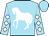 Sky blue, white horse and rider emblem, white diamonds on sleeves, sky blue cap