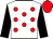 White, red dots, black sleeves, red cap