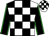 White and black blocks, pink 'TT' in lime triangle, black sleeves, black cap