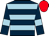 DARK BLUE, light blue hoops, light blue bars on sleeves, red cap