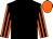 BLACK, orange circled "S", orange & black striped sleeves, orange cap