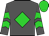 SLATE GREY, lime green diamond, lime green chevrons on sleeves, lime green cap